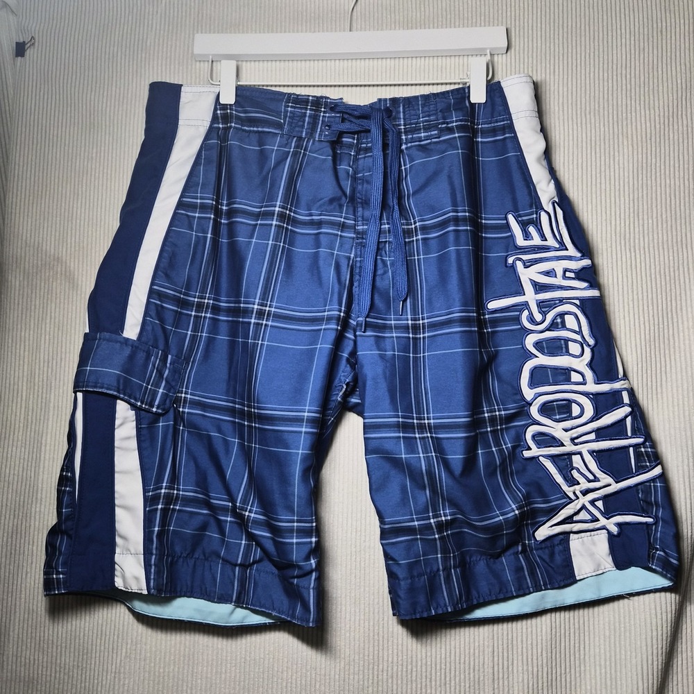 Aeropostale Spelled Out‎ Logo 34 W Blue Plaid Cargo Pocket